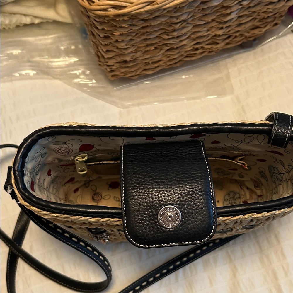 Brighton Tan Woven Crossbody with Black Trim and Charm - Picture 4 of 12